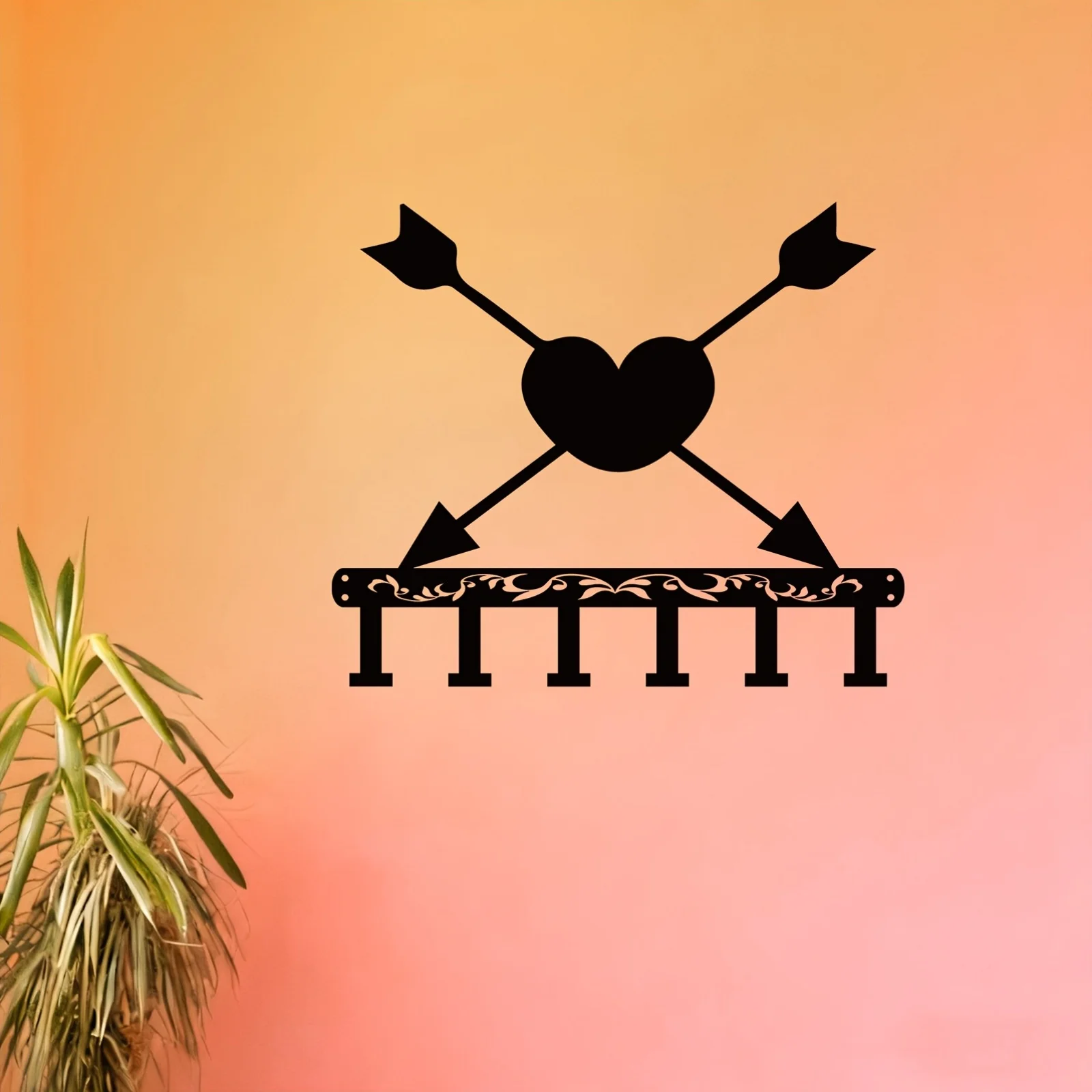 Wrought Iron Wall Hook Crossed Arrows Heart Design Pre Drilled Holes Romantic Hanger for Bedroom Bedside Corridor Hallway Newlyw