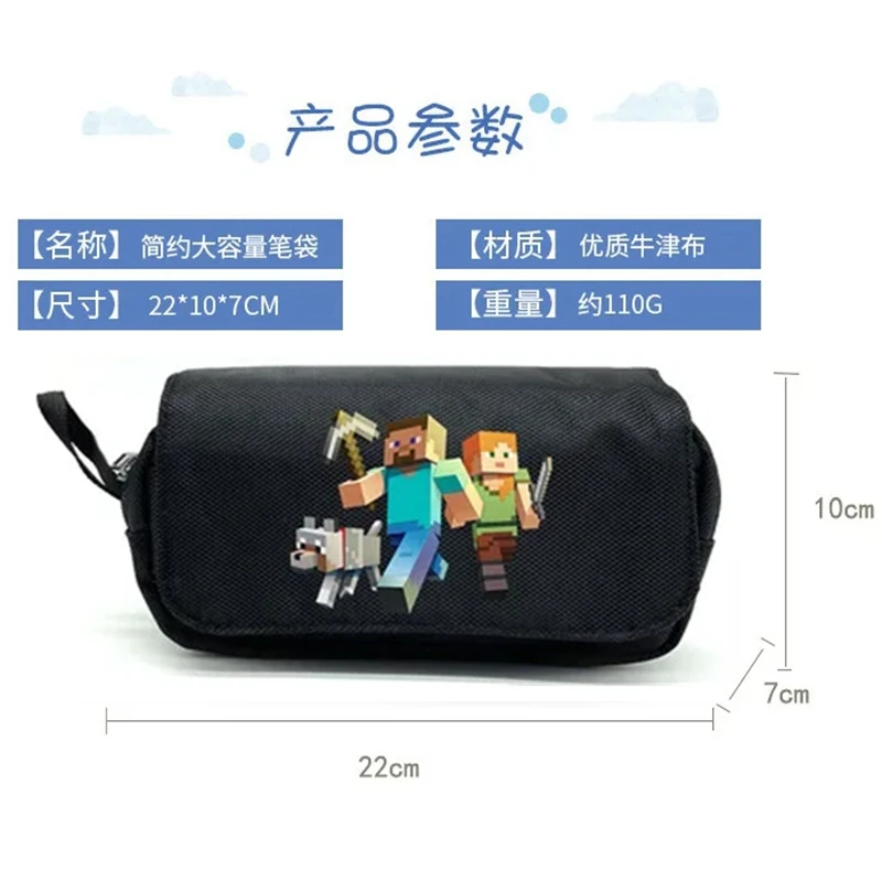 Steve Minecraft Large-capacity Canvas Pencil Case Stationery Box Zombie Creeper Printing Bag Students Kids Birthday Gift Toy