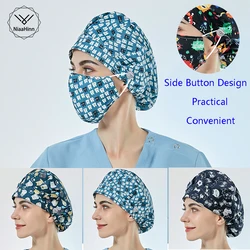 Cartoon Print Long Hair Scrubs hats adjustable scrub caps Beautician cap Spa Hats Experiment operator pet shop work scrub Hats