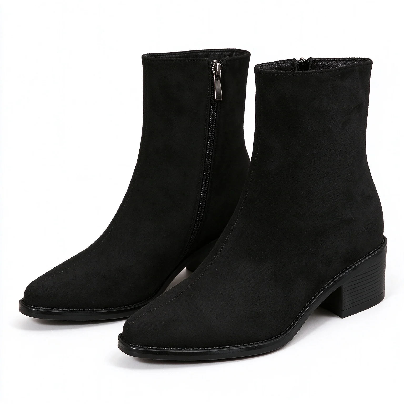 Fashion Ankle Boots Square Toe 5cm Block Heels Suede Look Black Brown Khaki Autumn Winter Casual Shoes Side Zipper