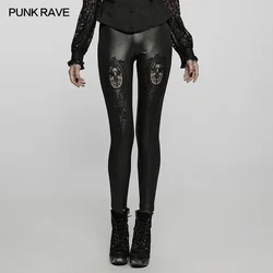 PUNK RAVE Women's Gothic Daily Hollow Out Applique Leggings Simple Design Easy To Match Club Black Pants Women