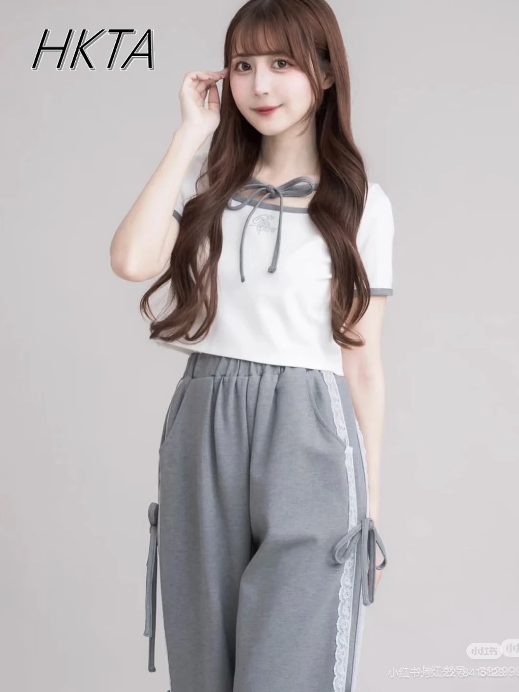 일본 스퀘어 칼라 스트랩 반팔 짧은 Tshirt 탑 여성 통근 캐주얼 스포츠 바지 세트 여성 T 셔츠 바지