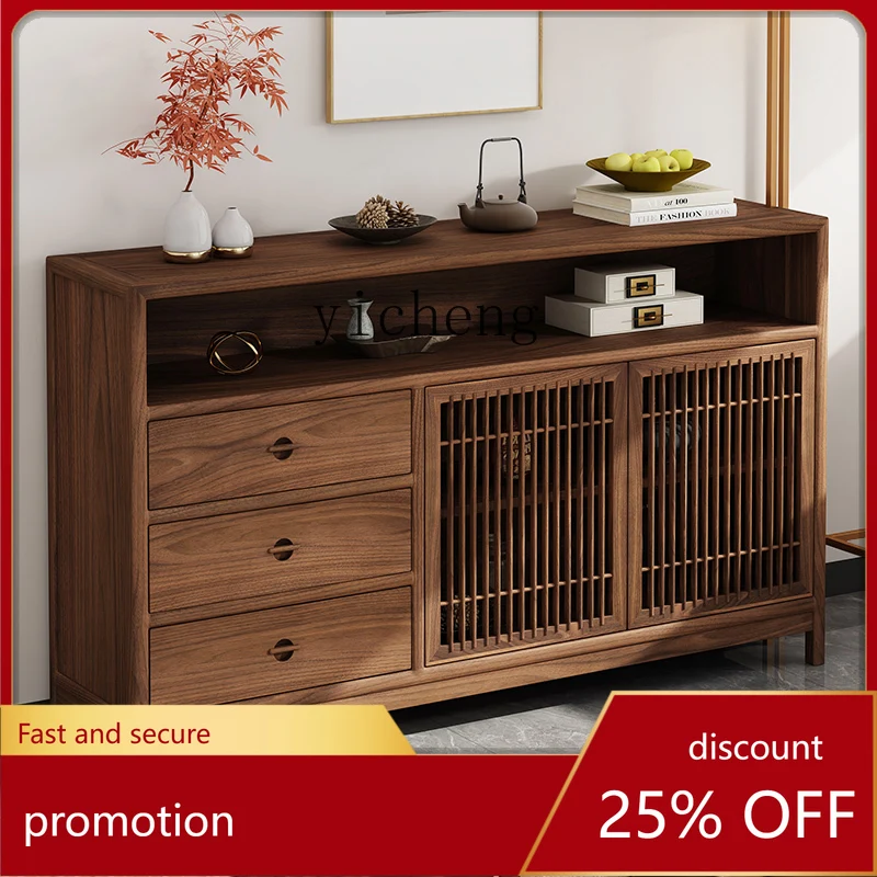 

CZ Black Walnut Solid Wood Entryway Cabinet Dining Room Storage Wine Cabinet Curio Cabinet