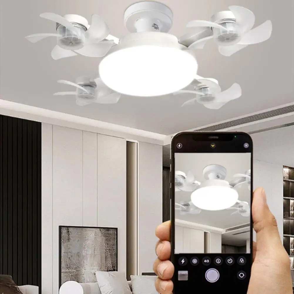 Drone Design Silent Ceiling Fan Light E27 Base Remote Controlled Dimmable 3 Color LED Ceiling Fanlight for Living Room Bedroom