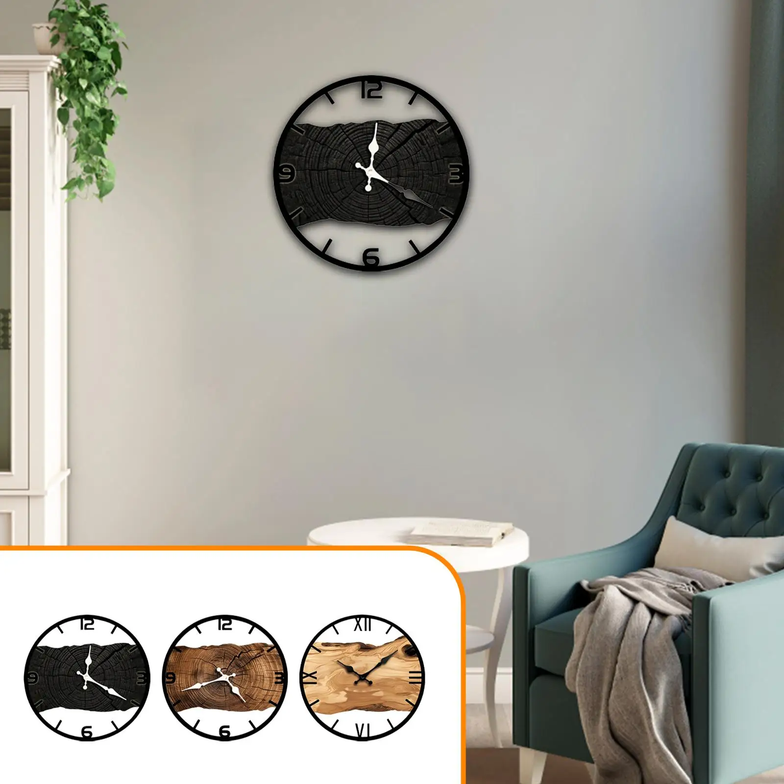 Non Ticking Wall Clock Wood Quiet Mechanism Elegant Wall Hanging Decor for Office Classroom Kitchen Bedroom