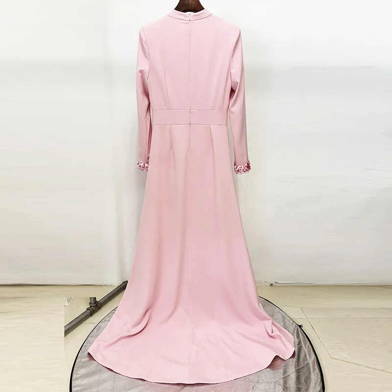 JDY Abito da sera a sirena rosa personalizzato da donna con maniche lunghe, scollo ritagliato e dettagli con perline - Elegante abito formale ف