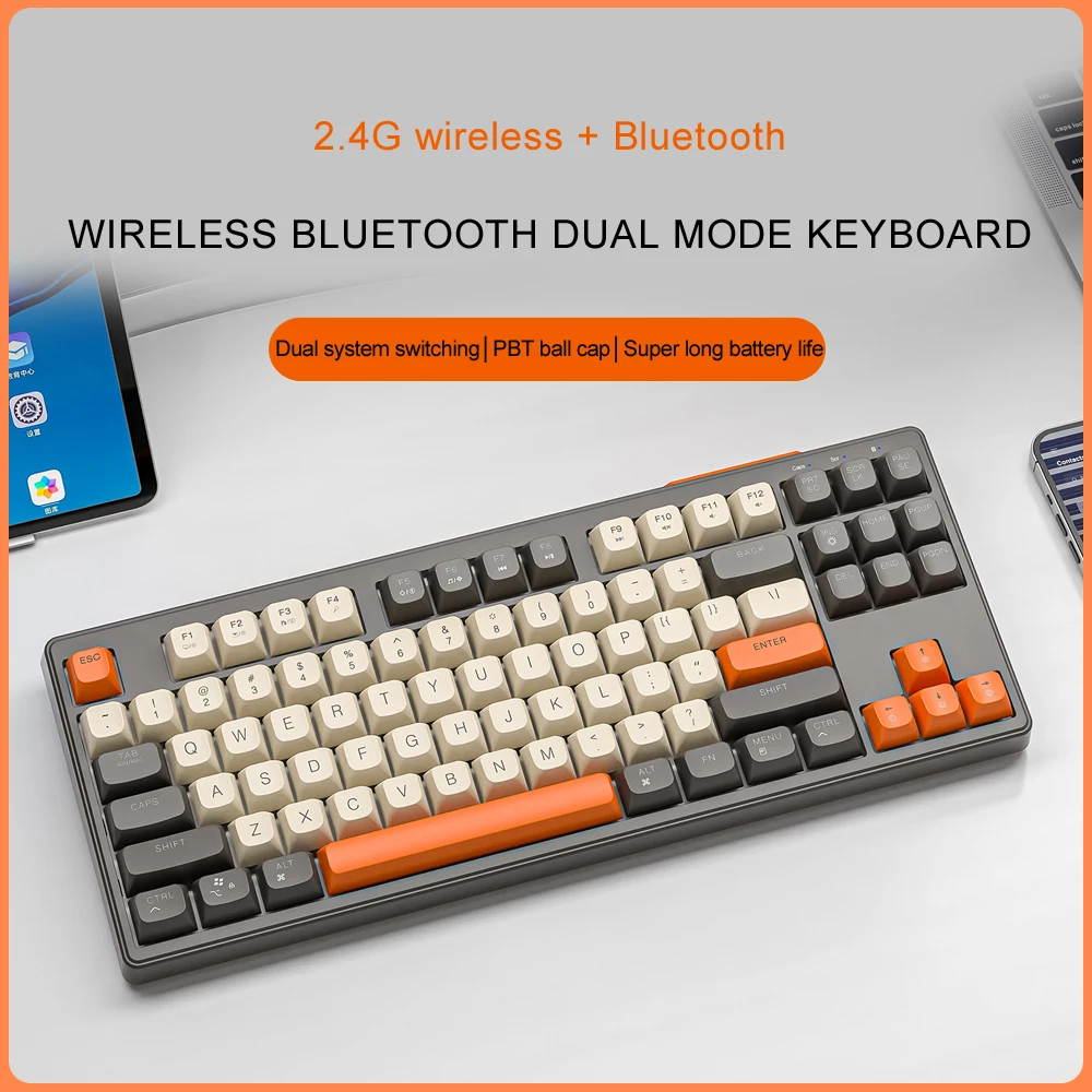 Imagem -02 - Teclado de Escritório para Jogos com Conexão de Modo Duplo 87 Teclas 2.4g sem Fiobluetooth 5.0 com Tampa Esférica Pbt Luz de Cor Misturada de Arco-íris