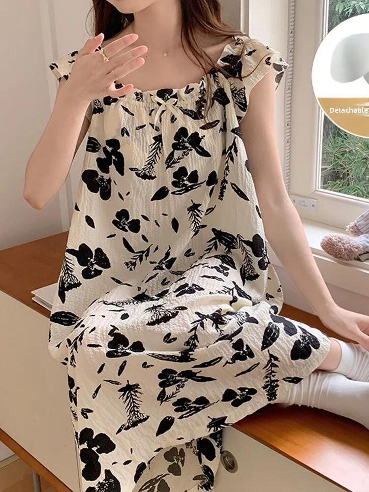 

Sweet Style Pure Cotton Summer Sleepwear Women's Woven Strap Vest Home Clothes Comfortable Breathable No Sleeve Floral Print