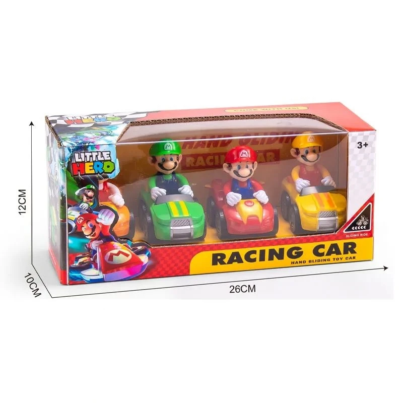 4pcs Super Mario Brothers Car Toys Kawaii Anime Figure Action Figure Model Luigi Car Figurine Christmas Gift for Kids