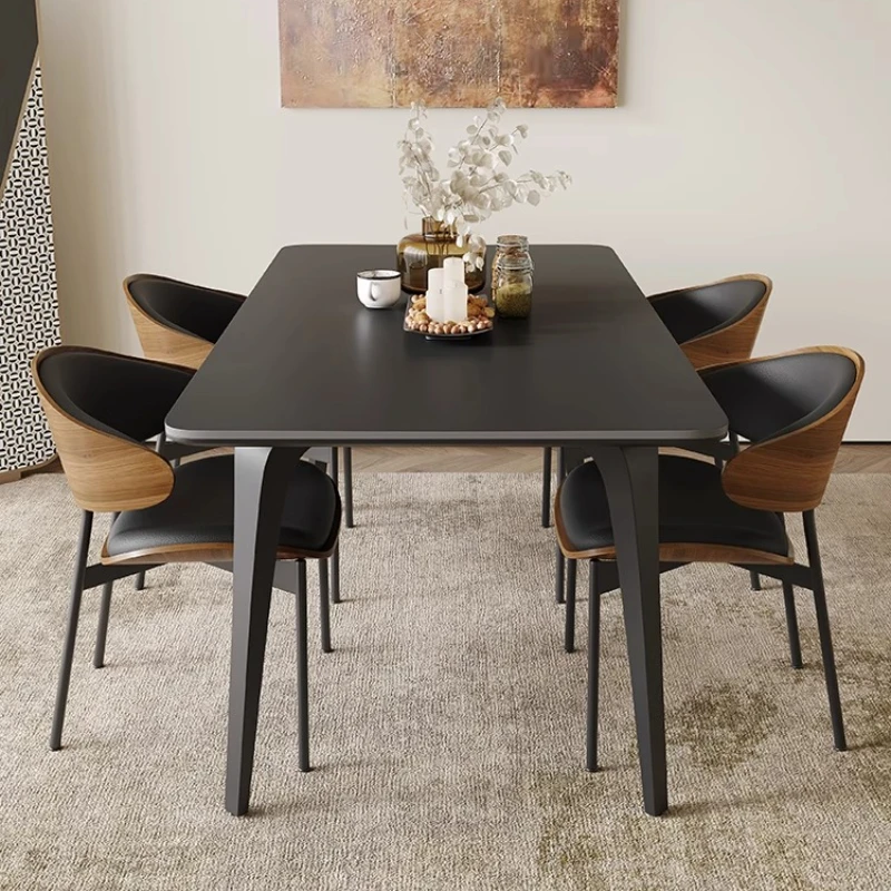 

Office Minimalist Black Rock Slab Dining Table Combination Small Apartment Dining Table Retro Bistro Muebles Hotel Furniture