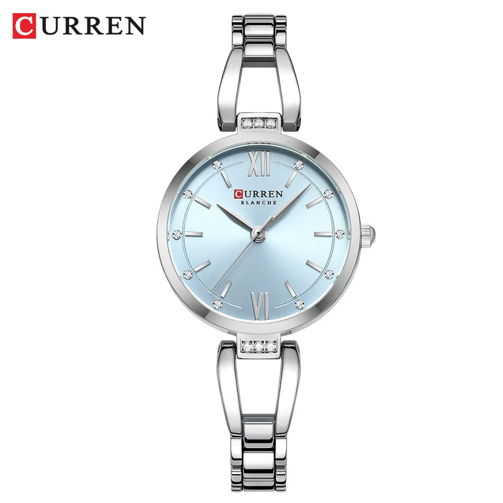 CURREN Luxuriöse, hochwertige Quarzuhr, modische, charmante Strasssteine, Edelstahlband, Damen-Armbanduhr 5