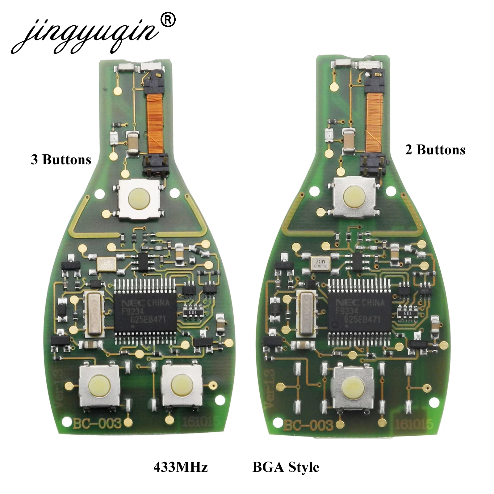 jingyuqin 2pcs/lot 2 3 Buttons 433 Smart Remote Key PCB Keyless Fob For Mercedes Benz year 2000+ BGA style Circuit Board