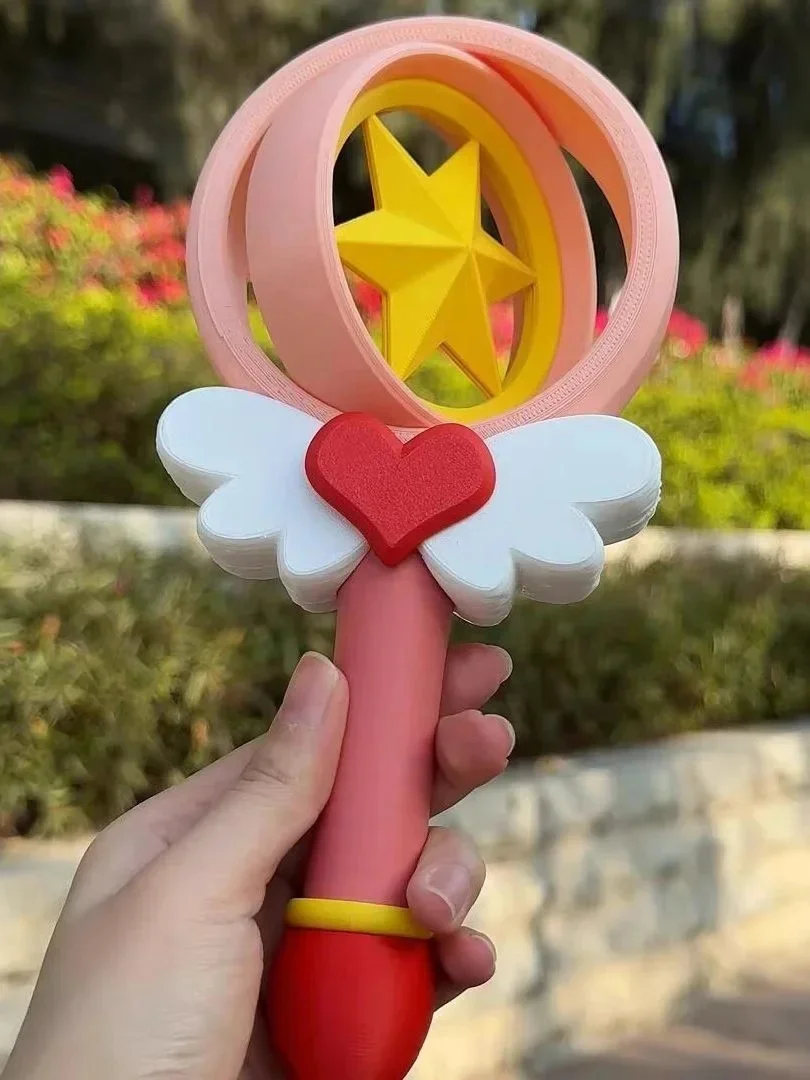Pink 3D Painted Magic Wand Star Staff Anime Prop Cosplay Toy Wings Heart Birthday Christmas Gift For Kids, Girls Boys Home Decor