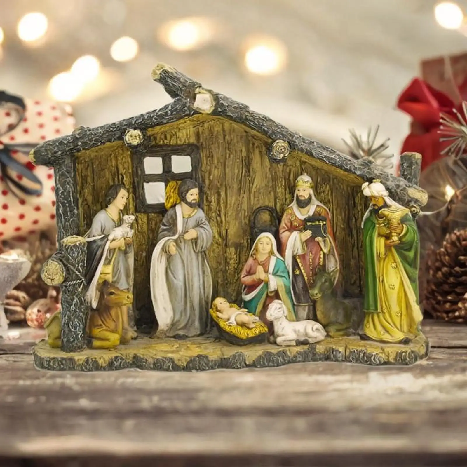 

Nativity Scene Figurine Manger Characters Statue Holiday Gift Home Decor Nativity Figurines for Living Room Car Home Office