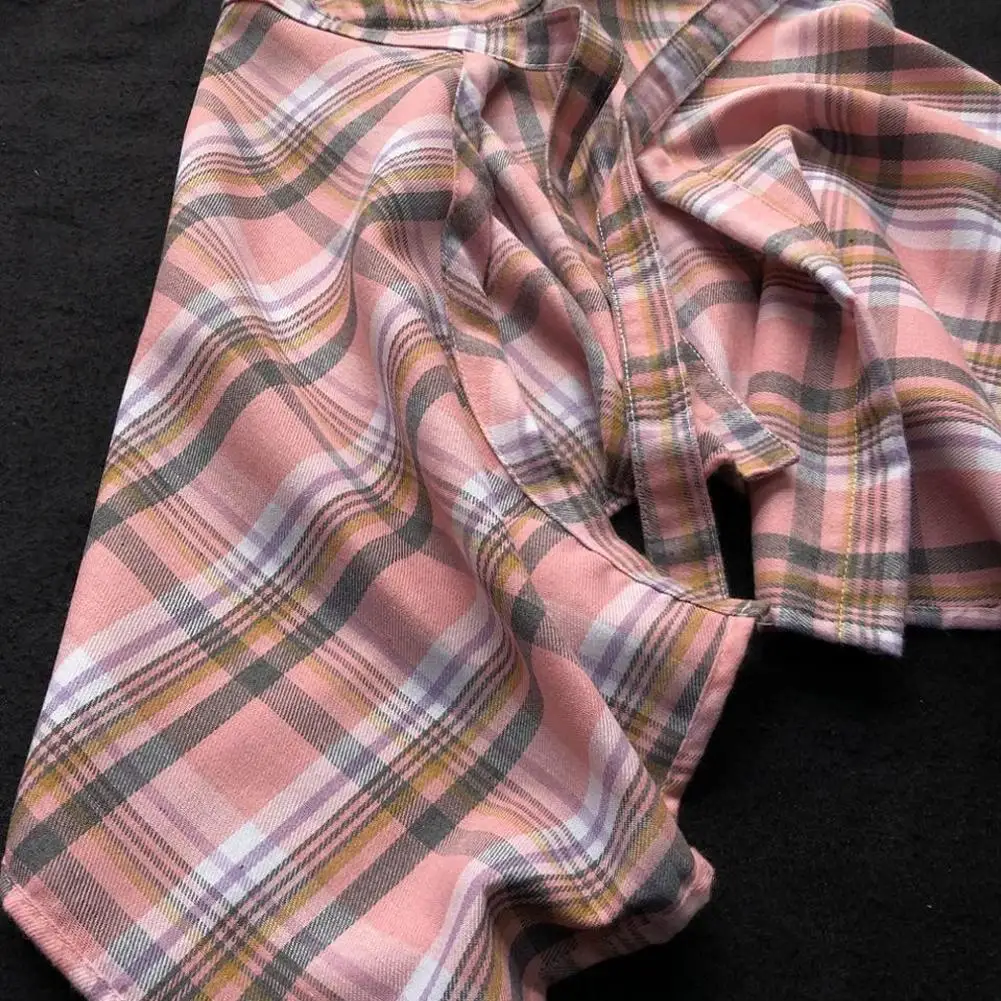 Lässiger Unisex-Rock mit unregelmäßigem Karomuster, Schleifenknoten, elastischer Taille, Hemdstil, blau-weißes Gittermuster, Mini-A-Linien-Kurzrock – Detail 19