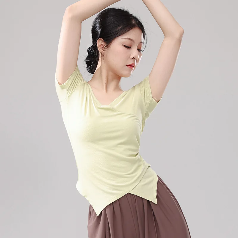 Abiti per la pratica della danza classica cinese, top a maniche corte slim fit per adulti, insegnante moderno