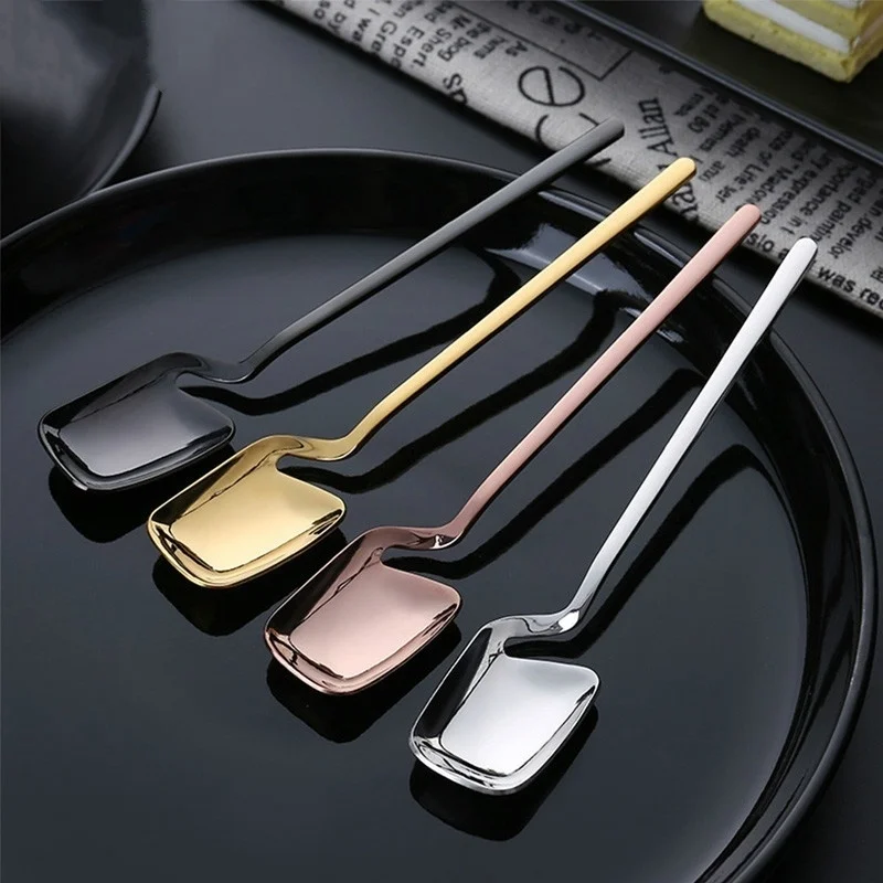 Long Handle Hanging Spoon Stainless Steel Coffee Tea Dessert Ice Cream Stirrer Mixing Spoon Kitchen Dining Tableware Accessory