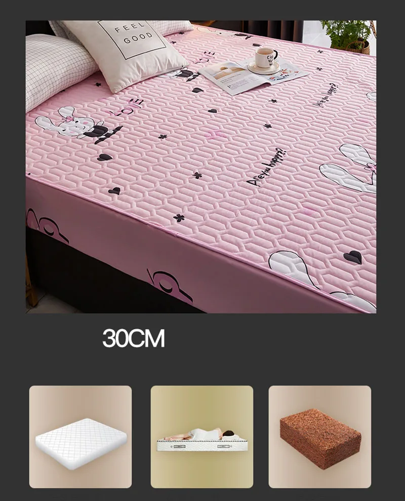 Cartoon Quilting Waterproof Fitted Sheet Cute Printed Padded Mattress Protector Skin-Friendly Non-Slip Mat with Elastic Band