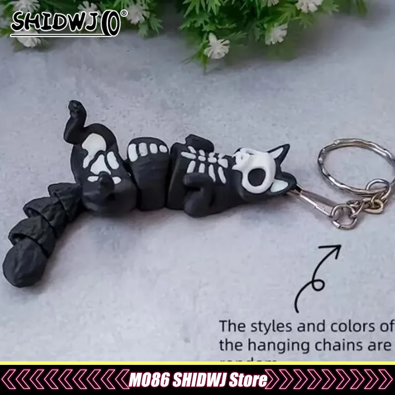 Portachiavi con gatto scheletro giocattolo stampato in 3D, chiave personalizzata, decorazione da appendere per zaino, ciondolo per auto, regali di Natale di Halloween