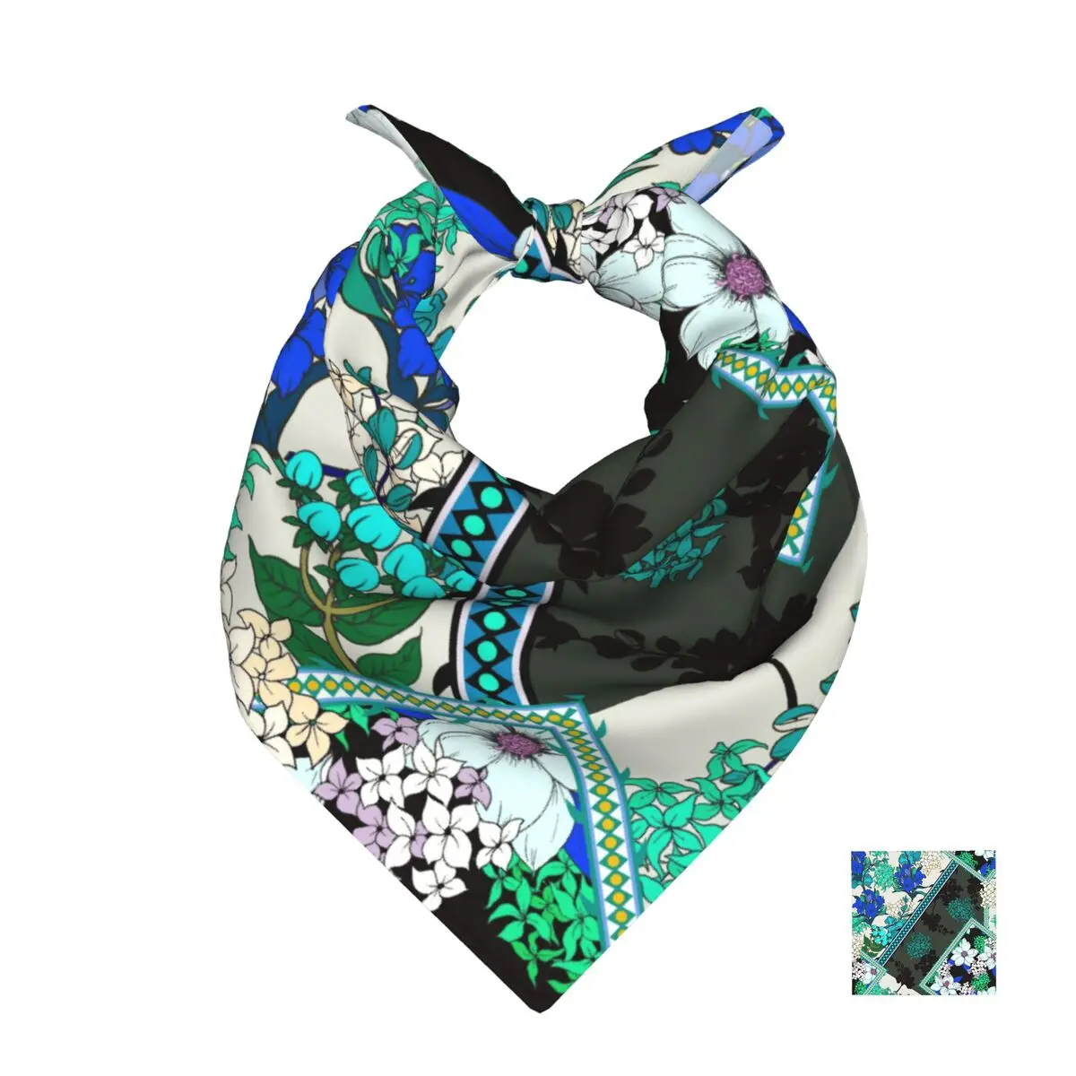 

Green And White Flowers Square Towel Multifunctional Neck Scarf Hair Bandana