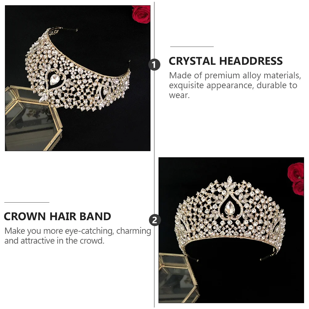 

Rhinestone Crown Wedding Headband Bridal Hair Accessories Durable Lightweight Crystal Headdress Alloy Material