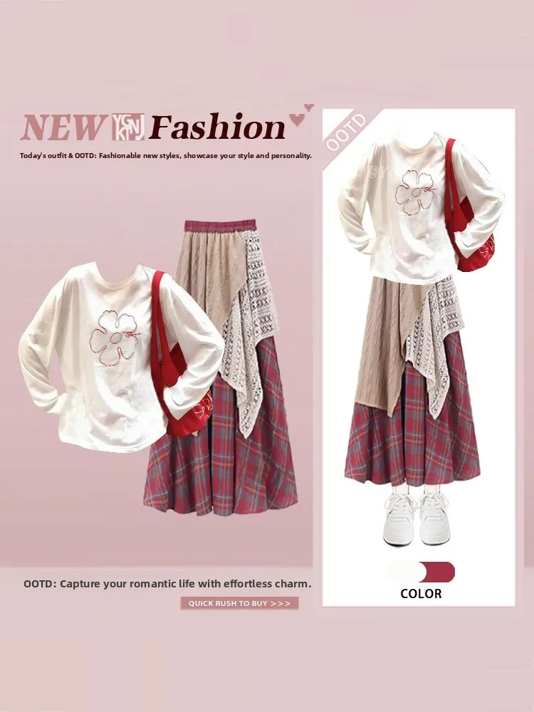 

Korean Sle Floral Pattern White T-irt And f Skirt Two-Piece Set Women's Gentle Wave n Spring Seasonal Faion