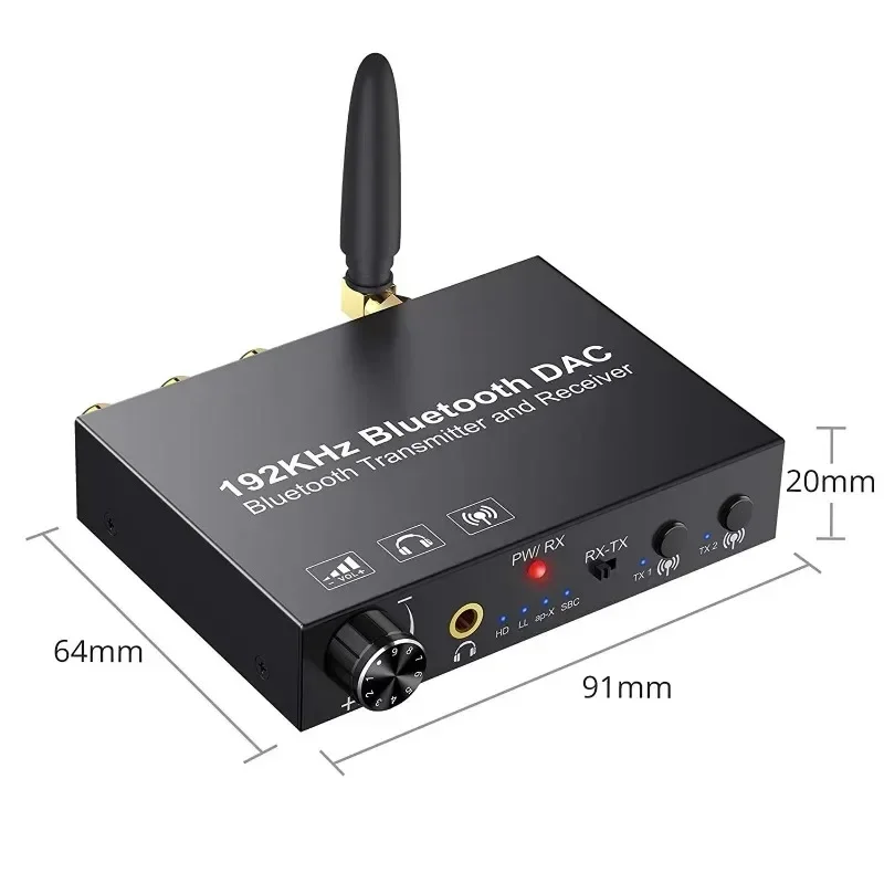 

192KHz DAC Digital to Analog Audio Converter With Bluetooth-Compatible Receiver Transmitter AptX Wireless Audio Adapter