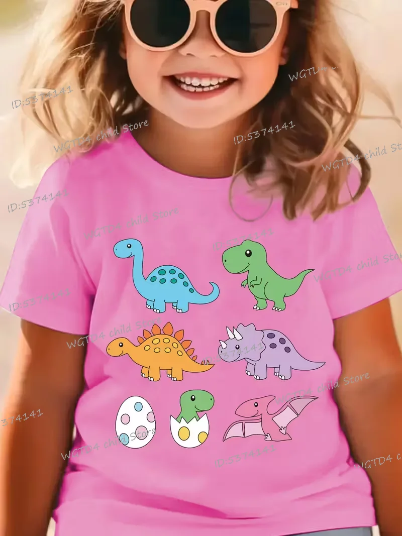 الملونة الكرتون ديناصور طباعة ملابس الأطفال طفل فتاة الصبي وتتسابق الهدايا مضحك هدية لمحبي الديناصور القطن تي شيرت #1