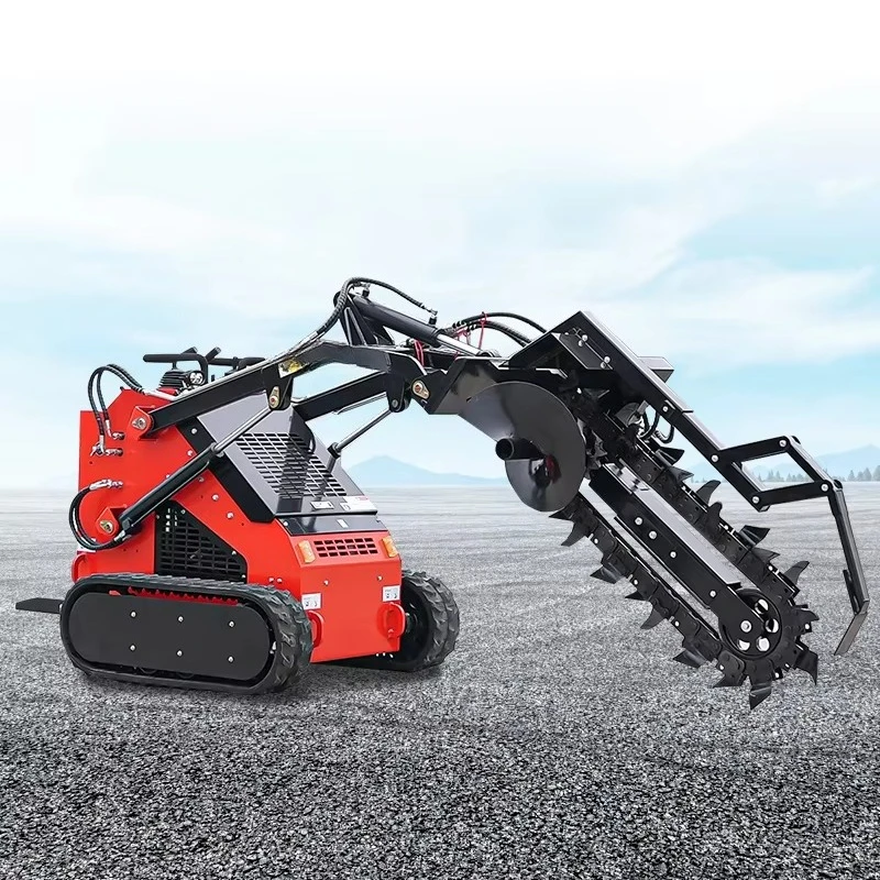 Tool-Compatible Mini Skid Steer Loader Uses Rakes Augers and Brush Cutters