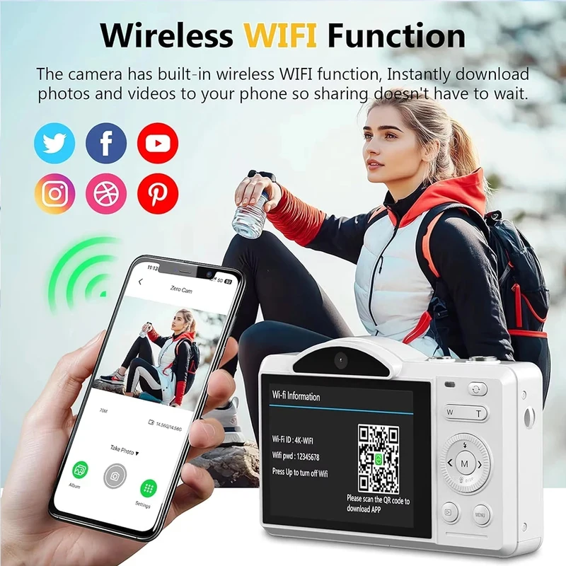 

5K Dual Selfie Lens Autofocus WiFi Digital Camera Teens Compact Portable Beauty Camera Travel Vlog YouTube Video Recording New