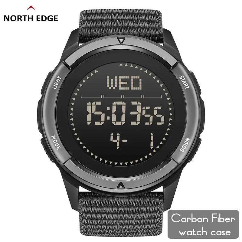 NORTH EDGE APLS Men's Carbon fiber Digital Watch Shock Militray Sports Super Light Outdoor Compass Waterproof 50M Wristwatc
