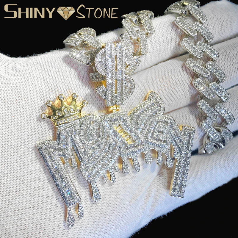 

Iced Out Bling Money Letters Pendant Necklaces Crown Dollar Sign Cubic Zircon CZ Paved Men Women Charm Necklace Hip Hop Jewelry