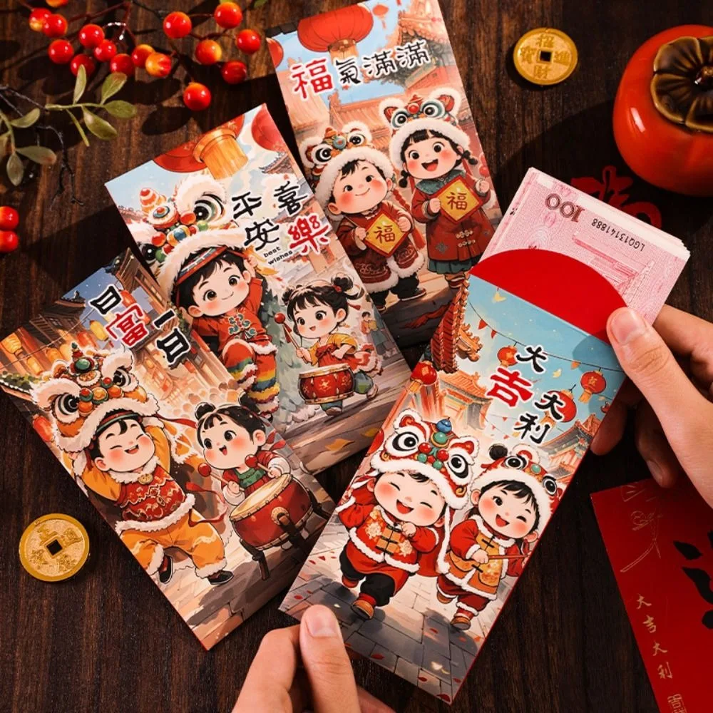 6pcs Cartoon New Year Red Envelopes Traditional Chinese Style God of Wealth Money Pocket Hongbao Blessing Panda Red Packet