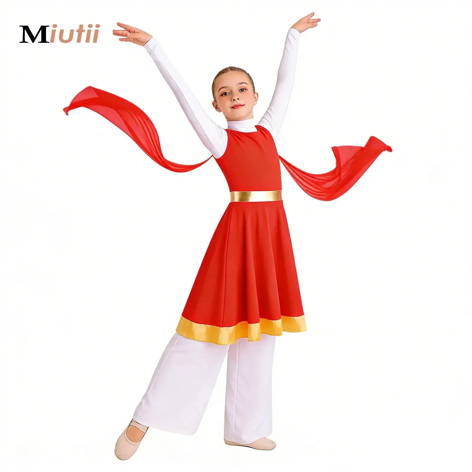 

Kids Girls Liturgical Praise Dance Robe Classical Modern Contemporary Lyrical Dance Practice Mesh Tunic Dress Ballet Performance