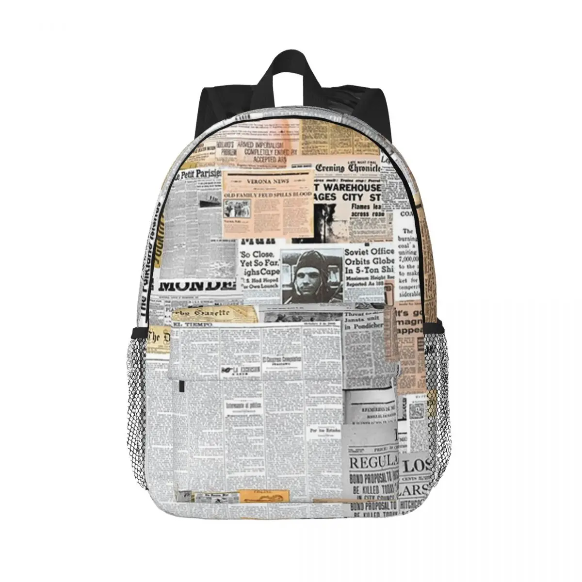 

Old Newsprint Collage Backpack Hot Sale Daypack Large Capacity Boys Girls BookBag Shoulder Bags for Men Women Kids School Bag