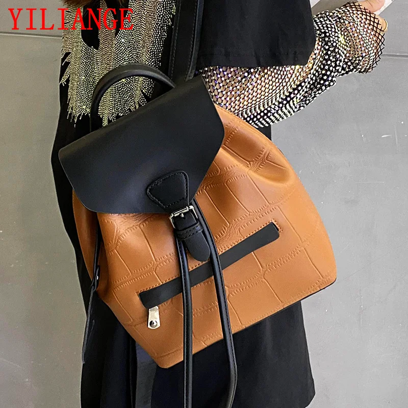 Sewing Stitching crocodile pattern Women backpack Genuine cowhide dumpling stitching handbag  New crocodile pattern shoulder bag