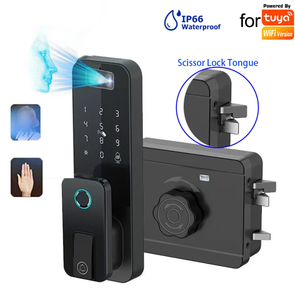 1 Set Smart Door Lock 3D Face Recognition Door Lock For-Tuya WiFI Waterproof Outdoor Gate Fingerprint Locks Access-Control Kits