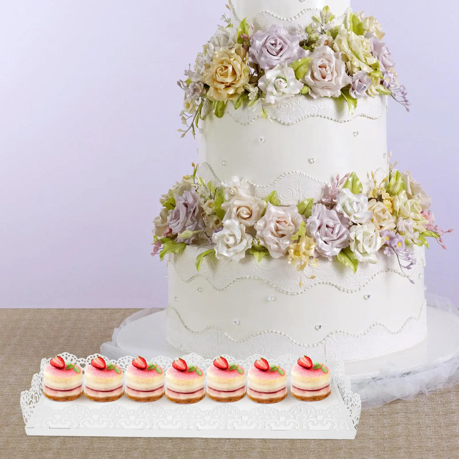 

White Nordic Style Cake Tray Elegant Rectangle Dessert Display Holder Wedding Party Baby Shower Cupcake Serving Plate