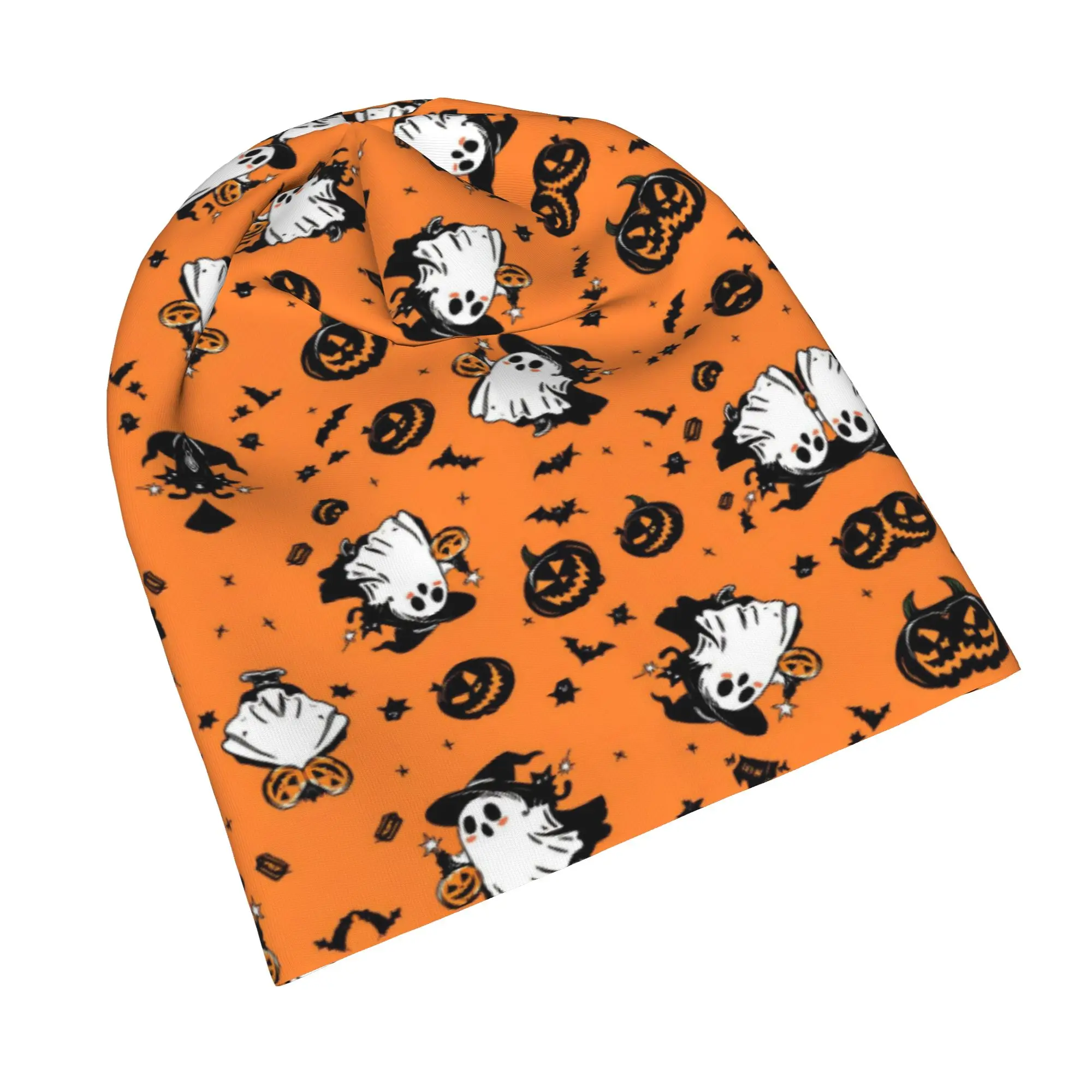 Quick Dry Halloween Ghost Pumpkin Spooky Trick Or Treat Witch Slouchy Beanie for Men Women Climbing Skull Cap