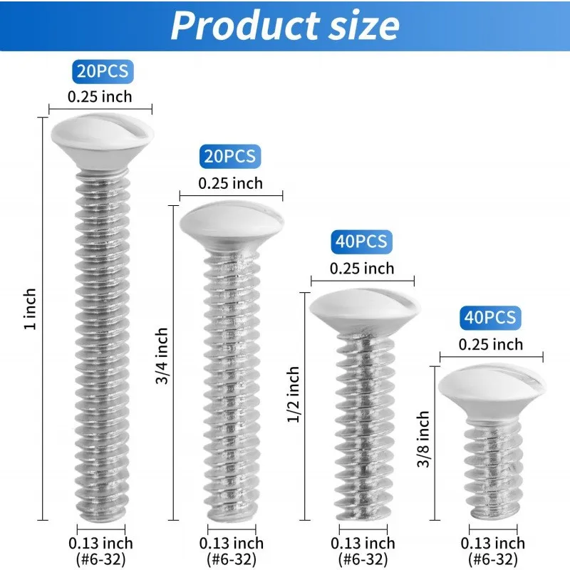 120 Pieces of White Wall Panel Screw Kit #6-32 Threaded Fasteners in 4 Different Lengths.