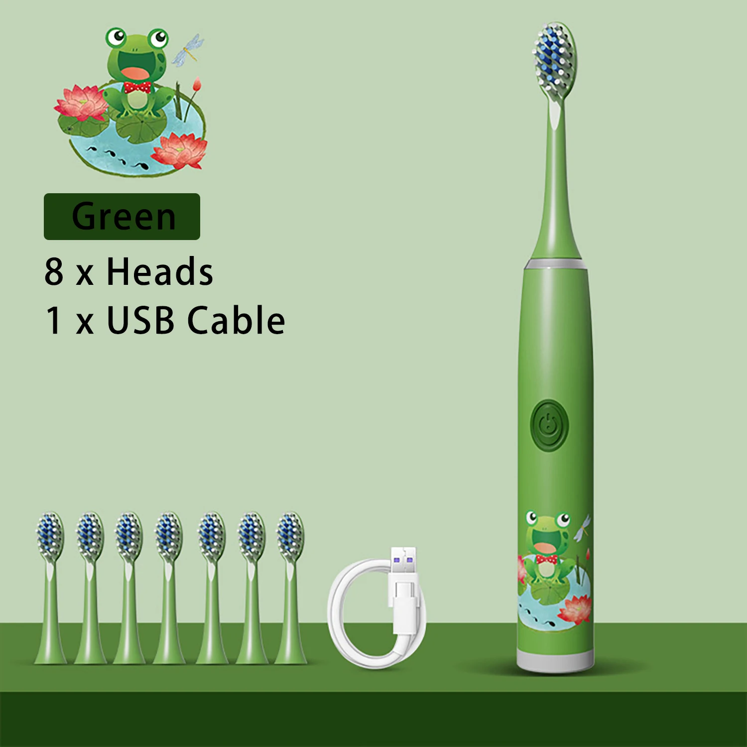 

Hicare Children's Electric Toothbrush, Soft Bristled Brush, Waterproof Toothbrush, USB Charging, With 8 Brush Heads