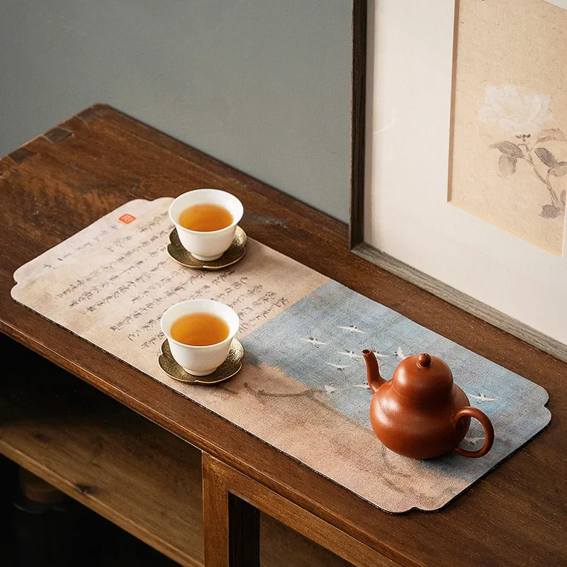 Tea Towel Tea Cup Tea Mat and Cloth Chinese Tablecloth Mat Cotton Duster Cloth Tea Set Cover Cloth  Tea Napkin