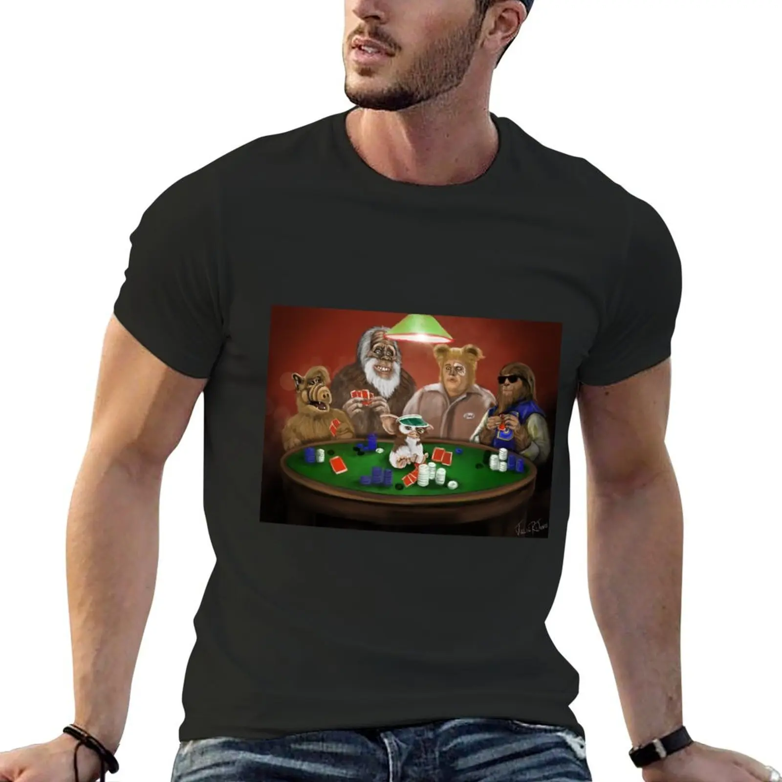 1980s Blast from the Past Poker - Alf, Harry, Barf, Teenwolf, Gizmo T-Shirt graphic tee shirt tees plain black t shirts men