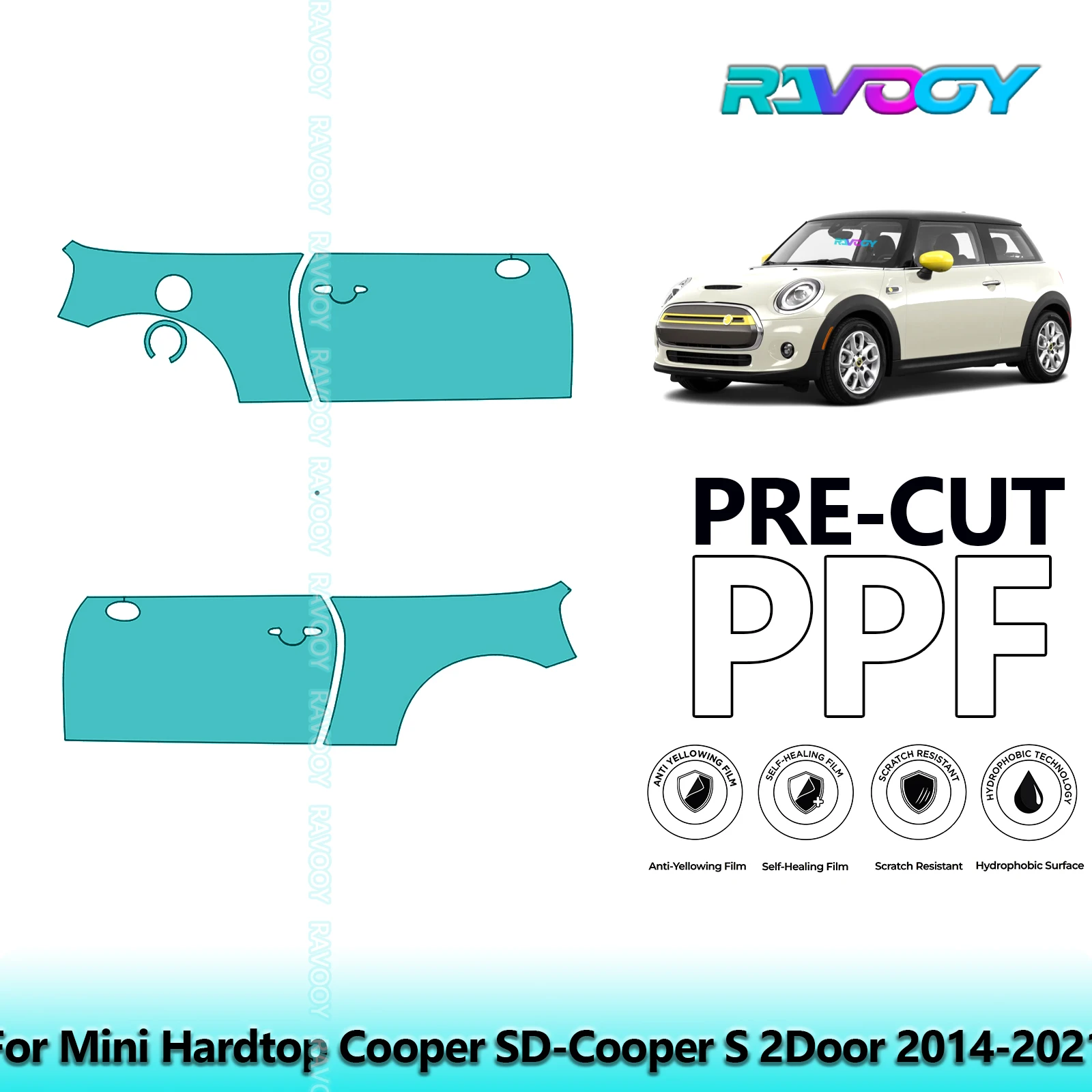 

For Mini Hardtop Cooper SD-Cooper S 2Door 2014-2021 8.5mil Pre-Cut PPF Door & A/B Pillar Kit TPU Paint Protection Film Set