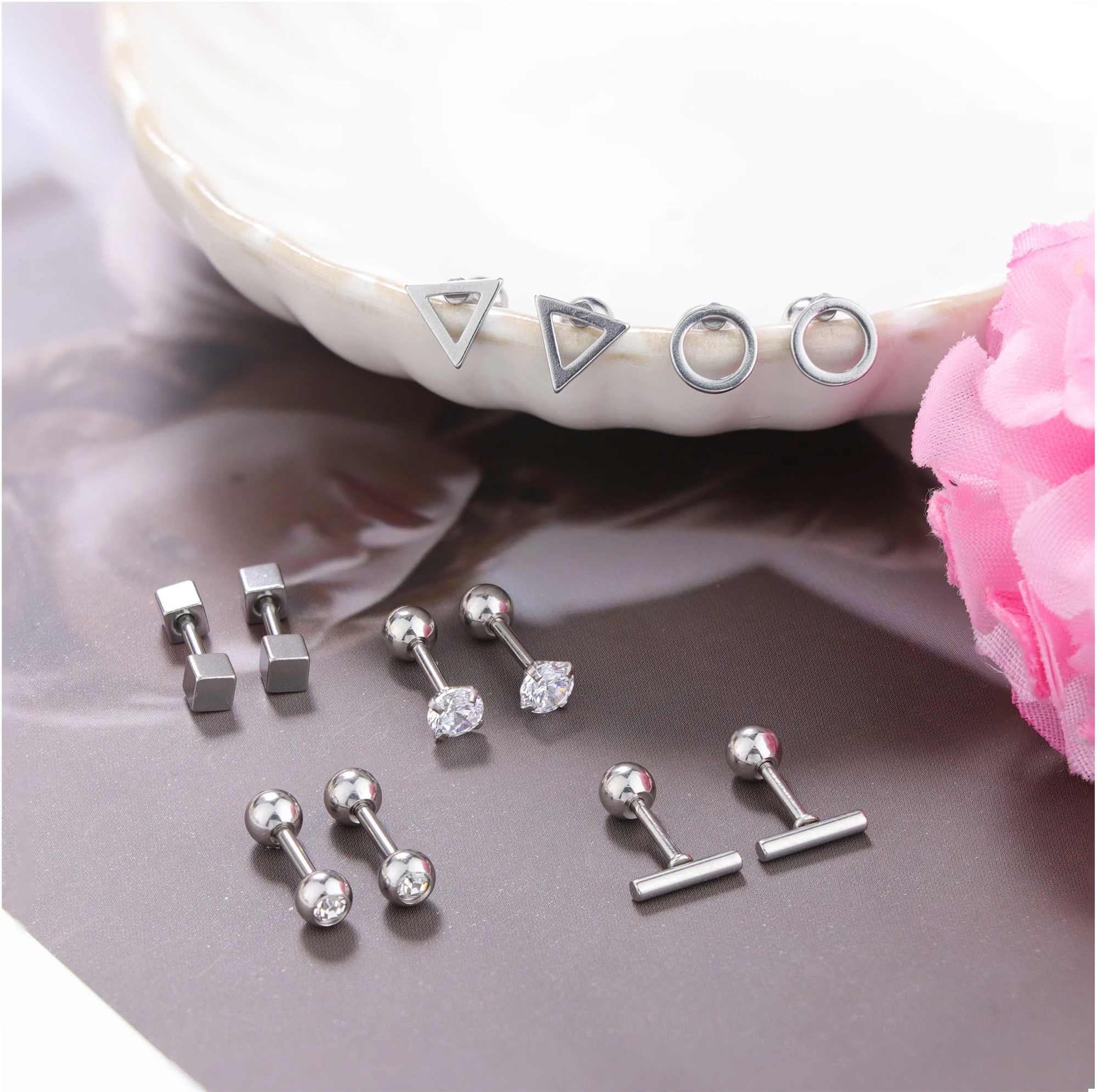 9Pairs 316L Surgical Steel Ear Cartilage Stud Earrings for Men Women CZ Barbell Helix Tragus Stud Piercings Jewelry