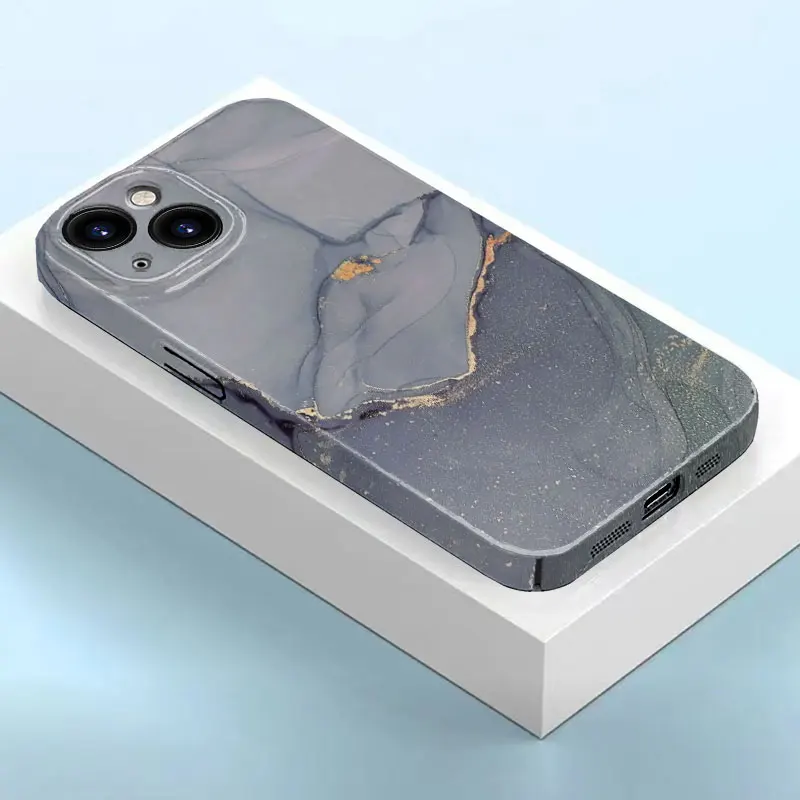 Phone Case for iPhone 15 14 11 13 12 Pro Max MINI XR X XS 8 7 6 6S Plus Film Funda Frame Pattern Cover Coque Gray Marble