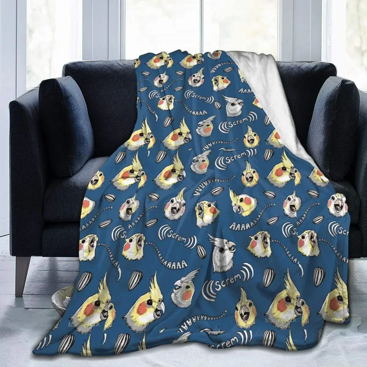 Coperta da tiro in flanella di cockatiel, coperta accogliente e calda per pappagalli per biancheria da letto per tutte le stagioni, divano letto,