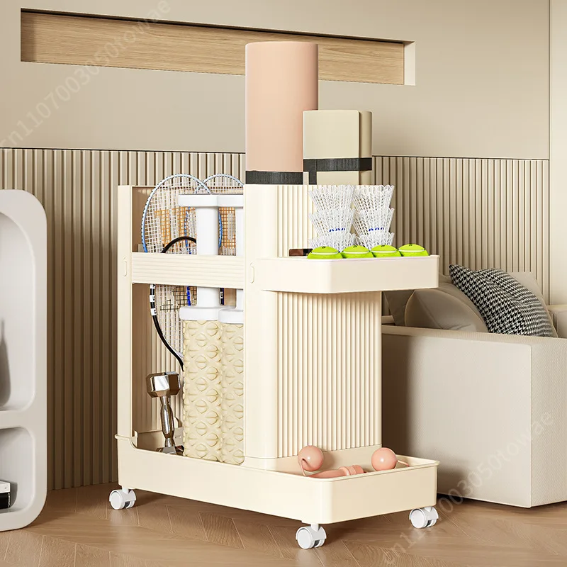 

Sports Equipment Storage Cart with Wheels, Cream Modular Rolling Organizer Rack, Space-Saving Trolley for Home Gym