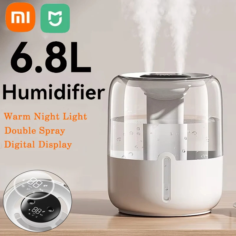 Xiaomi 6.8L Large Capacity Humidifier USB Double Spray Digital Display Mute Humidifier Home Dormitory Office With Night Light