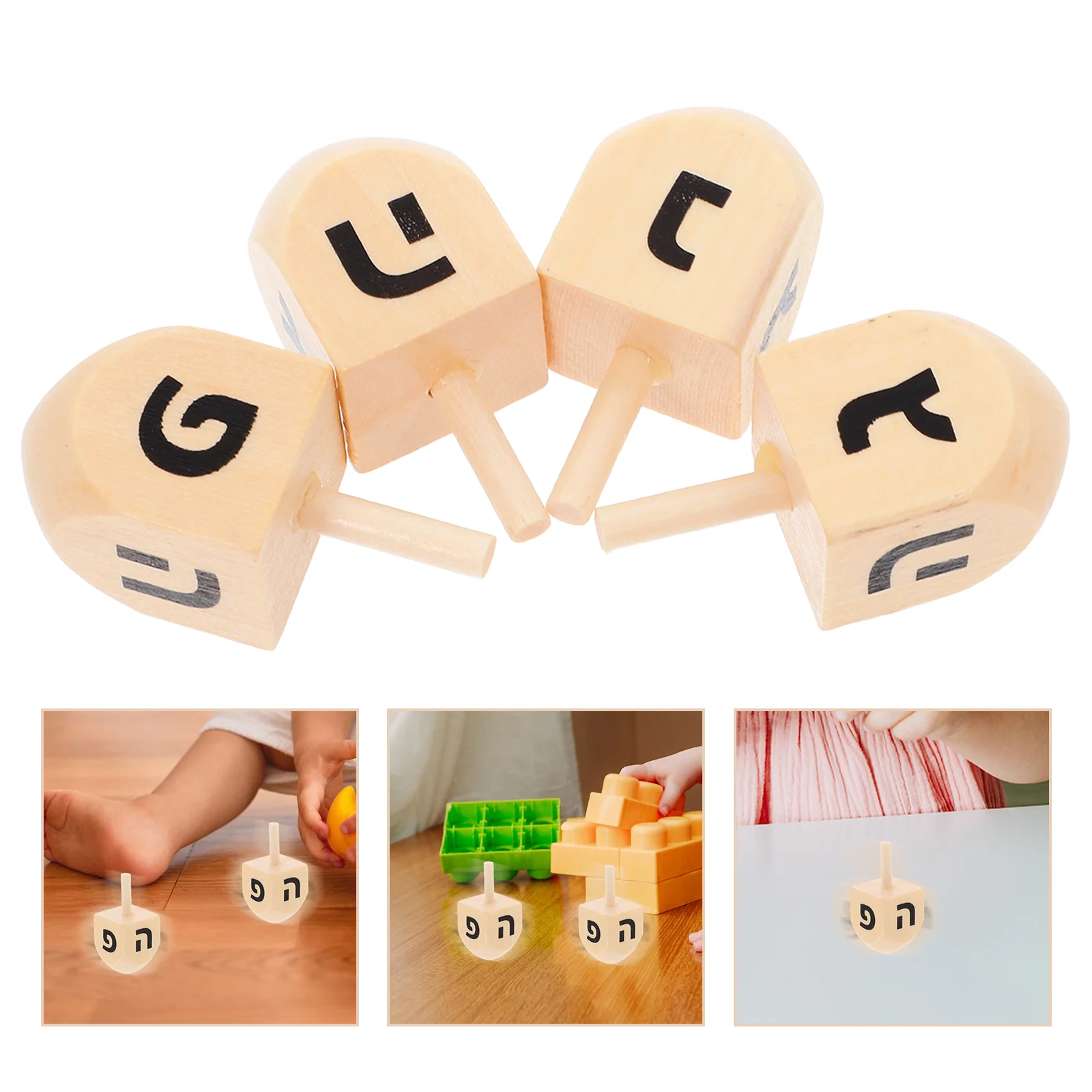 4 Pcs Spinning Tops Toys Wooden Hanukkah Party Favors Craft Pendant Design Your Own Dreidel